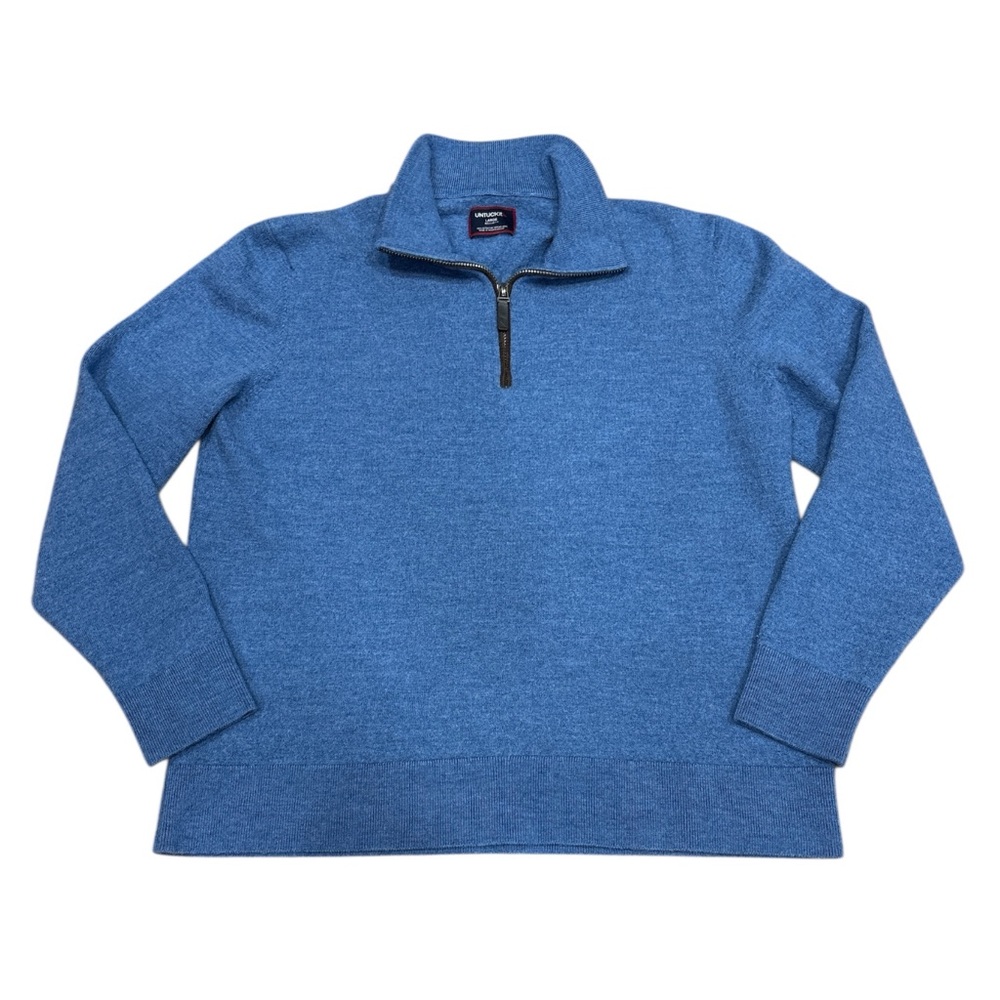 Untuckit Belguardo 100% Fine Merino Wool Blue Quarter Zip Suede Trim Large